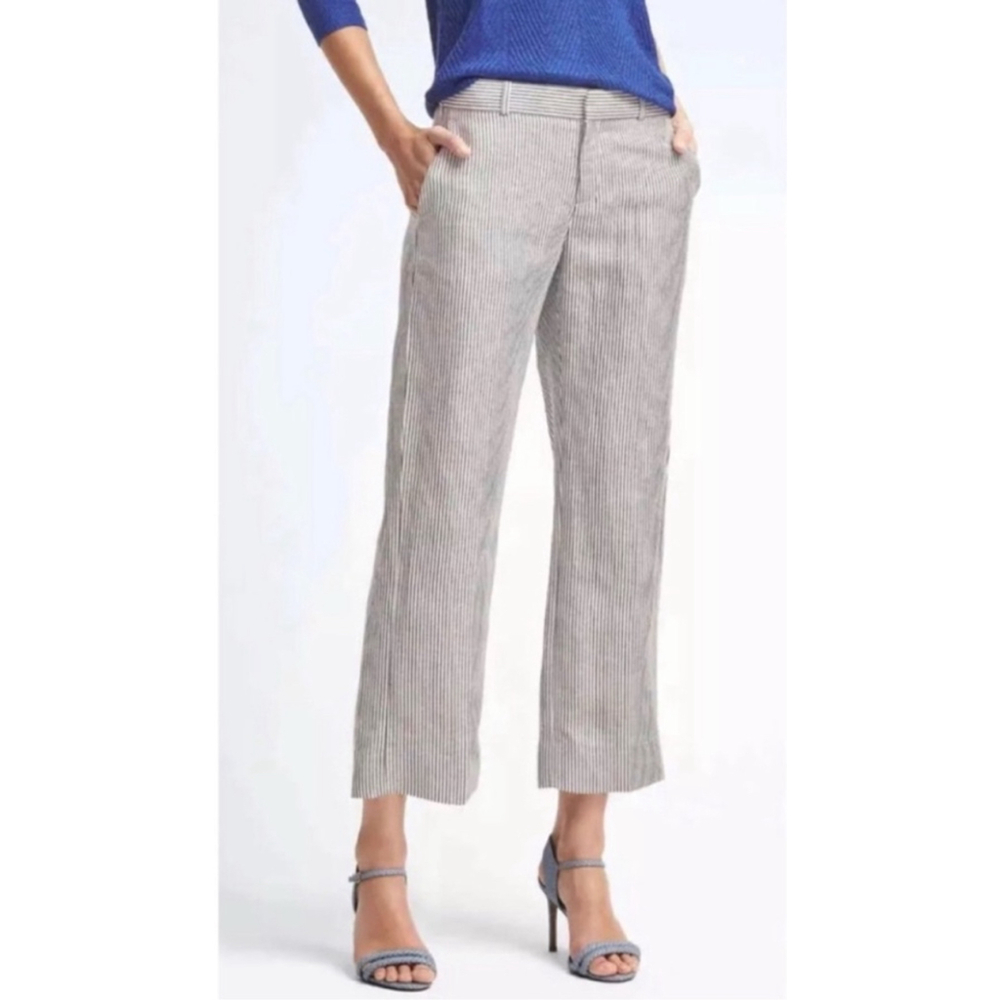Banana Republic women's Logan fit cropped striped linen blend pants size 0